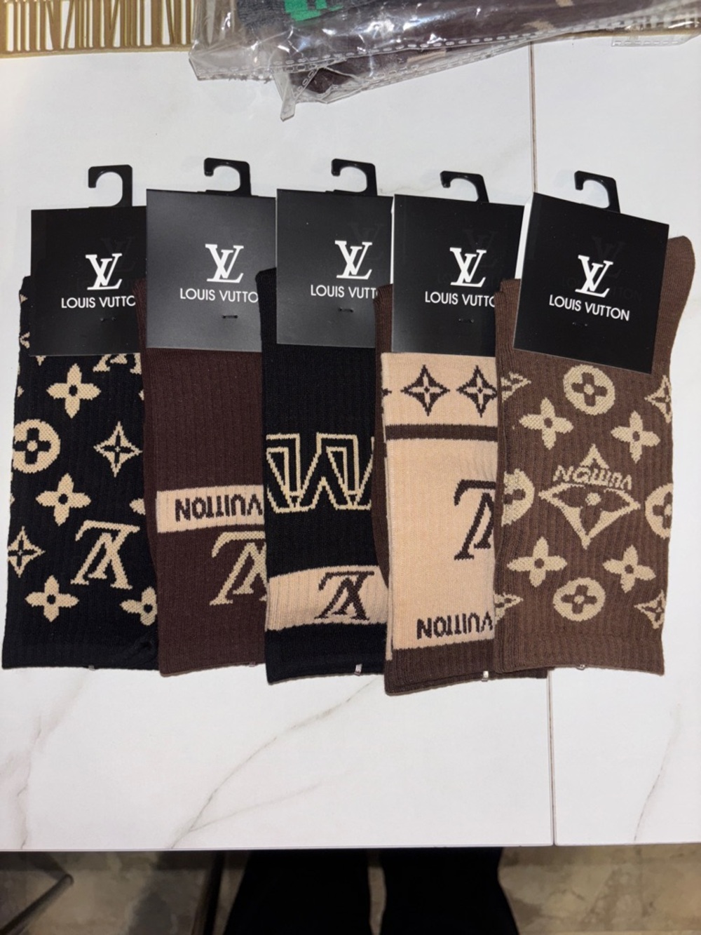 Louis Vuitton Men's Monogram Crew Socks — Black, Brown & Tan
